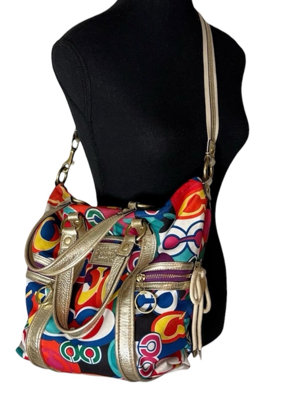 COACH Poppy Bag Signature C 13830 Spotlight Graffiti Pop Art 2 Way Tote Bag